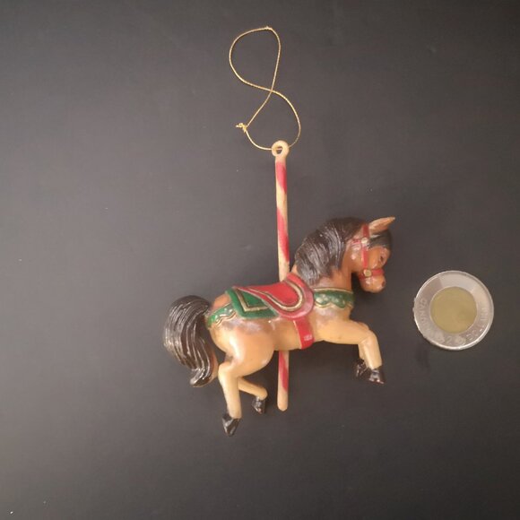 Vintage Christmas Tree Ornaments Plastic Carousel Horse & 2 Violins + 1 Snowman - Picture 5 of 5